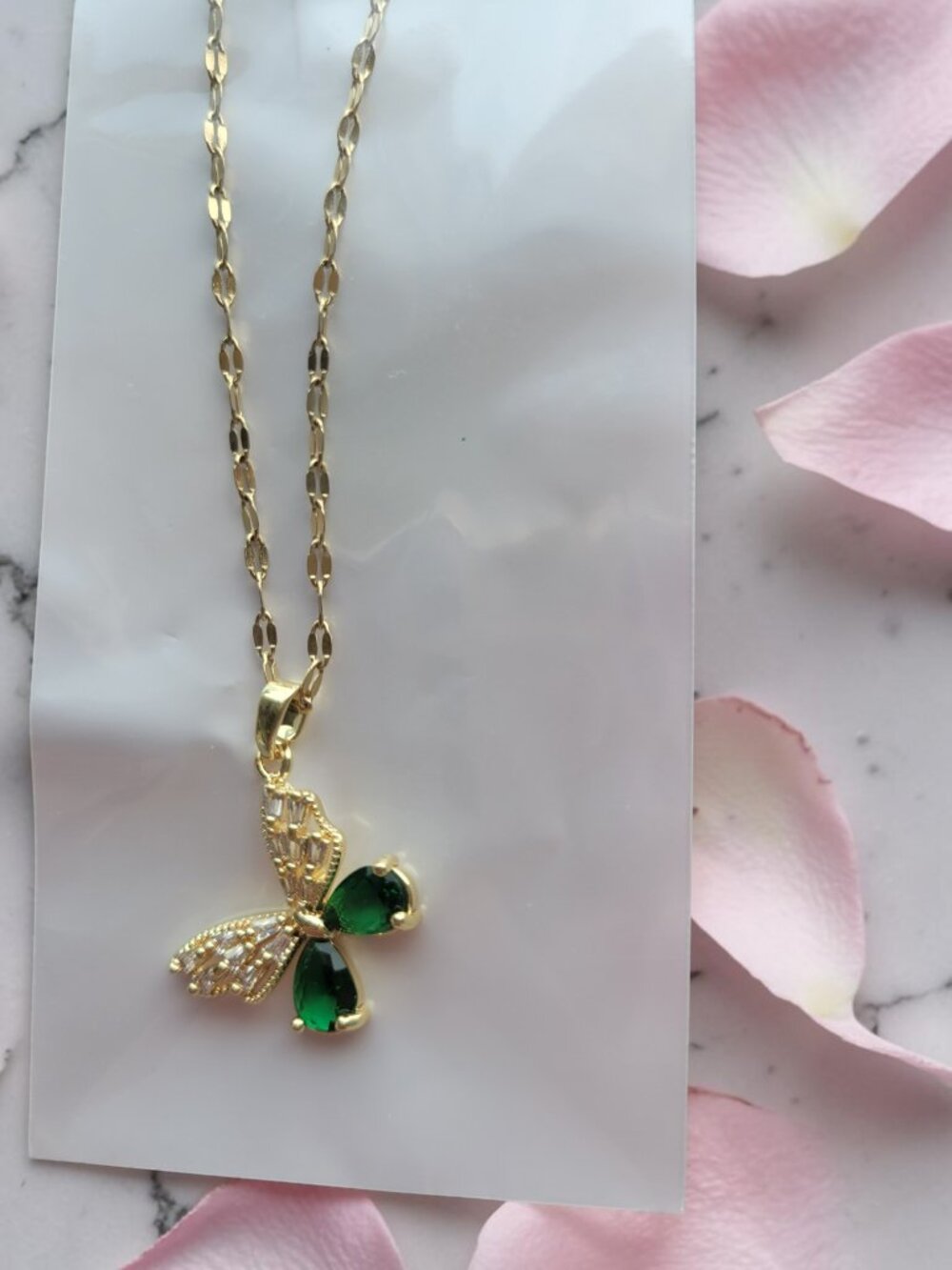 18K Gold Plated Green Gold Butterfly Necklace